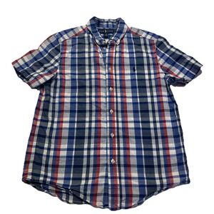 Ralph Lauren Boys L Large 14 16 Plaid‎ Button Down Short Sleeve Shirt Red White